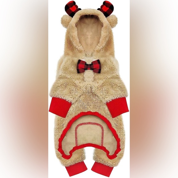 KYEESE Dog Pajamas Reindeer Christmas  Bowtie Red plaid Pet Pajamas sz M NWT - Picture 2 of 12